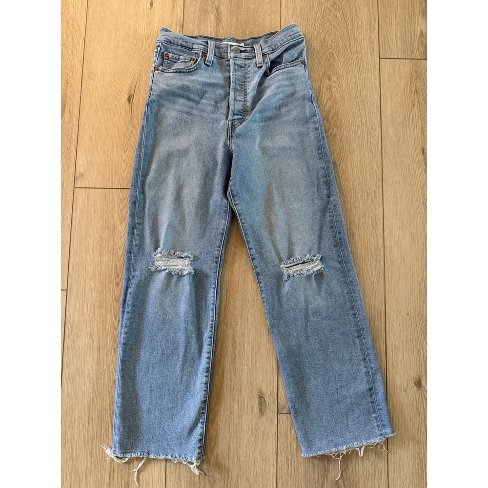 Levi Jeans Women 27 Blue Button Fly Ribcage Straight Ankle High Rise Casual